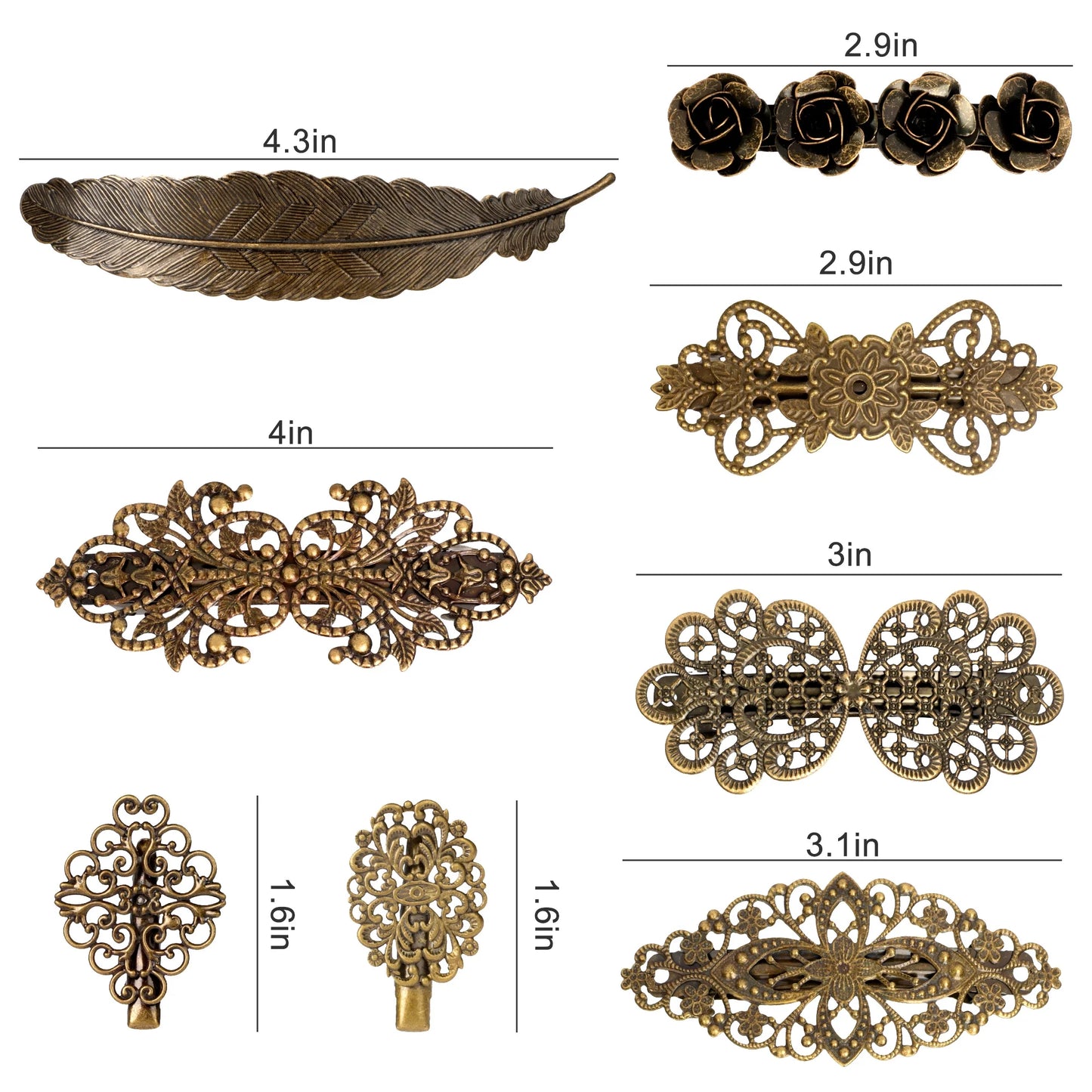8Pcs Vintage Metal Hair Clips, Bronze Retro French Barrettes, Geometric Hollow Hair Pins for Women Girls, Hair Styling Accessories