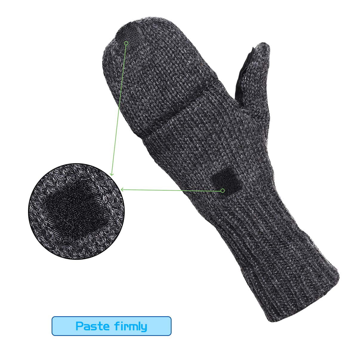 Mittens Winter Fingerless Gloves Warm Wool Knitted Gloves Convertible Gloves for Men and Women