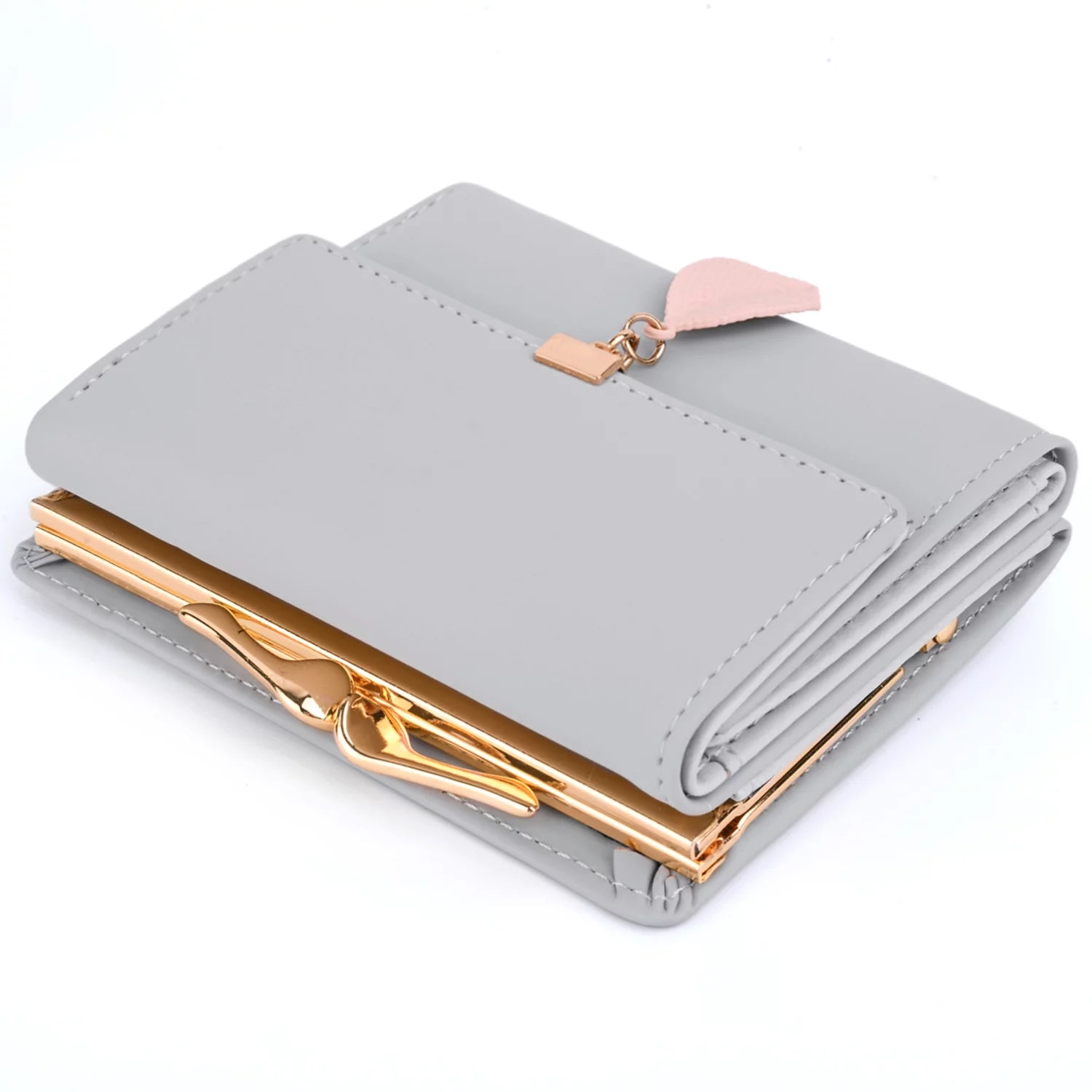 Womens Wallet PU Leather RFID Blocking Card Holder Elegant Zipper Coin Purse Leaf Pendant(Off White)