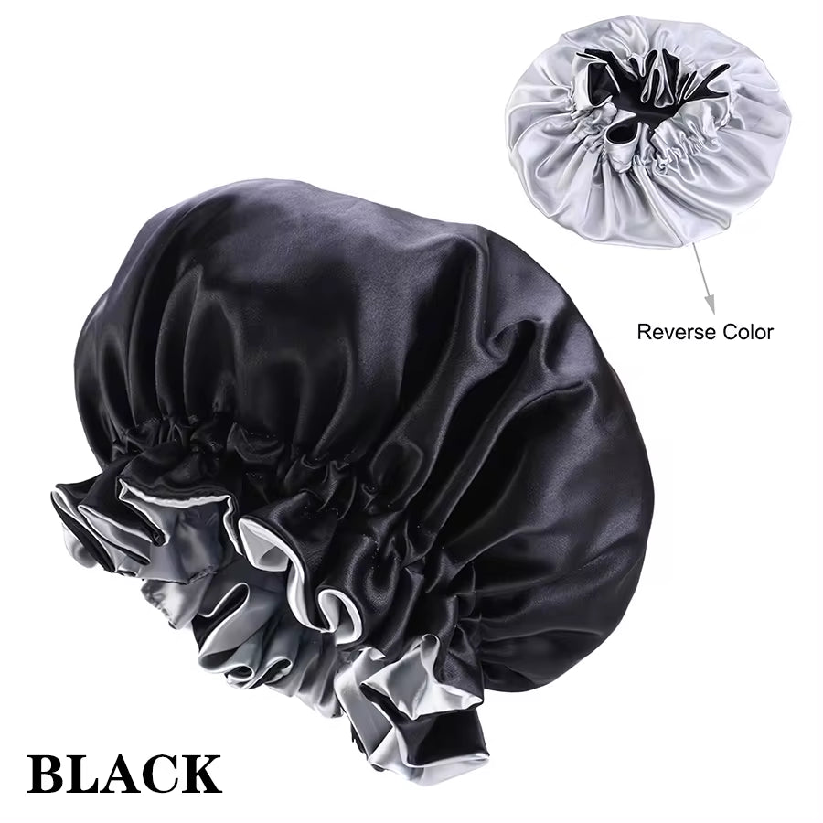 Custom Logo Women'S Satin Bonnet with Wide Stretch Ties Band Long Tail Bonnet Satin Cheveux Nuit Silk Sleeping Night Cap Bonnets