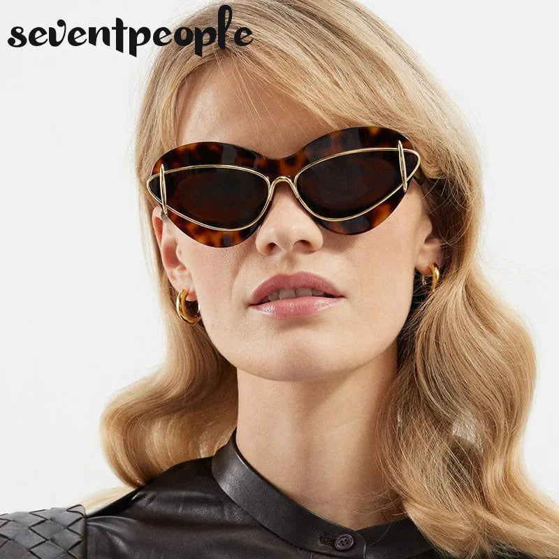 Double Frame Cat Eye Sunglasses Women 2024 Luxury Brand Designer New Fashion Cateye Sun Glasses for Men Trending Sunglass Unisex