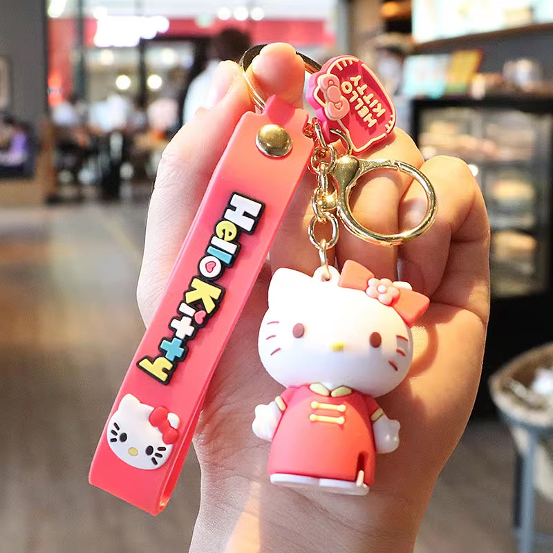 Anime Kawaii Sanrio Hello Kitty Keychain Pendant Holder Key Chain Car Keyring Mobile Phone Bag Hanging Jewelry Kids Gifts