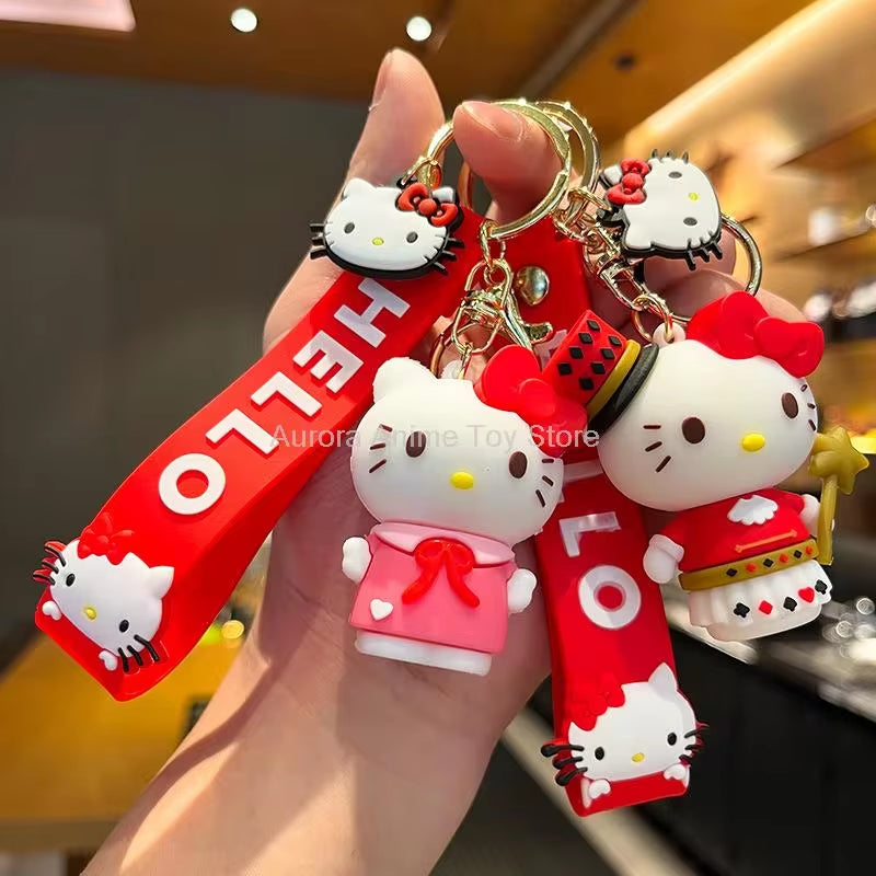 Anime Kawaii Sanrio Hello Kitty Keychain Pendant Holder Key Chain Car Keyring Mobile Phone Bag Hanging Jewelry Kids Gifts