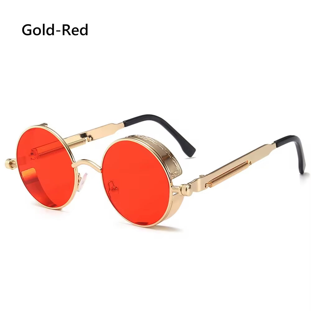 Gothic Style Steampunk Sunglasses Double Spring Temples round Sunglasses UV400 Protection Men'S Eyewear Trendy Punk Sun Glasses