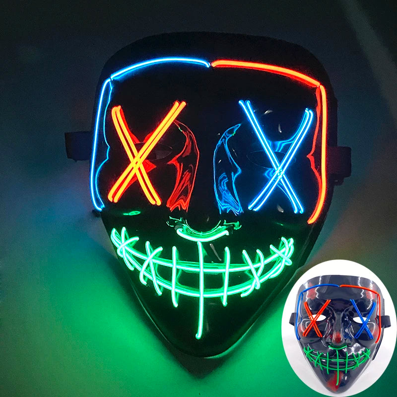 New Design Wireless Type Halloween LED Purge Mask Convenient Headwear Costume Mask Neon Light Flashing for Carnival Halloween