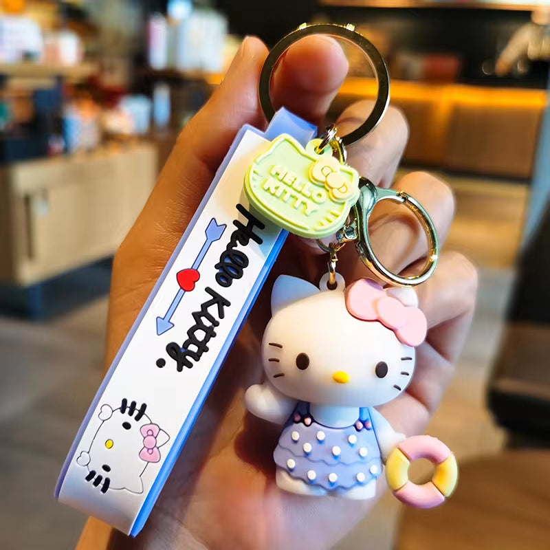 Anime Kawaii Sanrio Hello Kitty Keychain Pendant Holder Key Chain Car Keyring Mobile Phone Bag Hanging Jewelry Kids Gifts