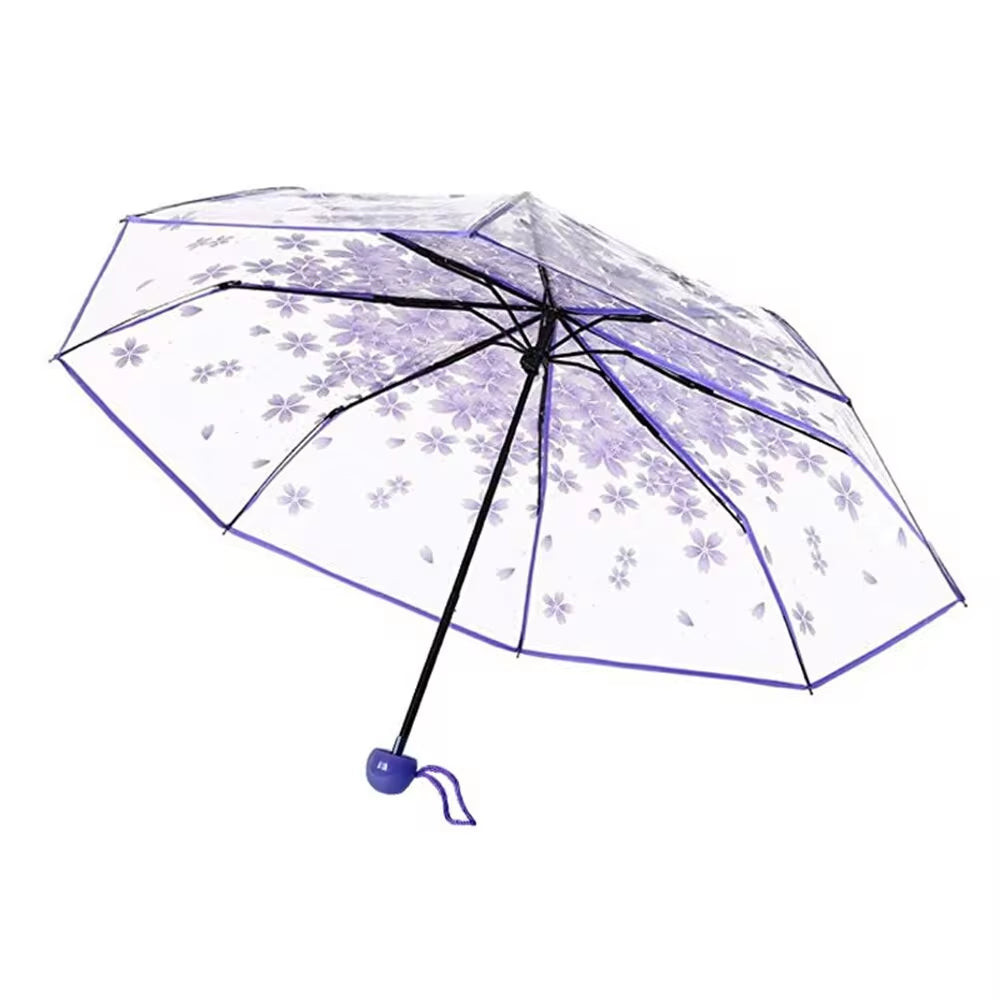 Korean Umbrella Folding Cute Korean Mini Fresh Simple Sen Series Trifold Cherry Blossom Transparent Japanese Umbrella