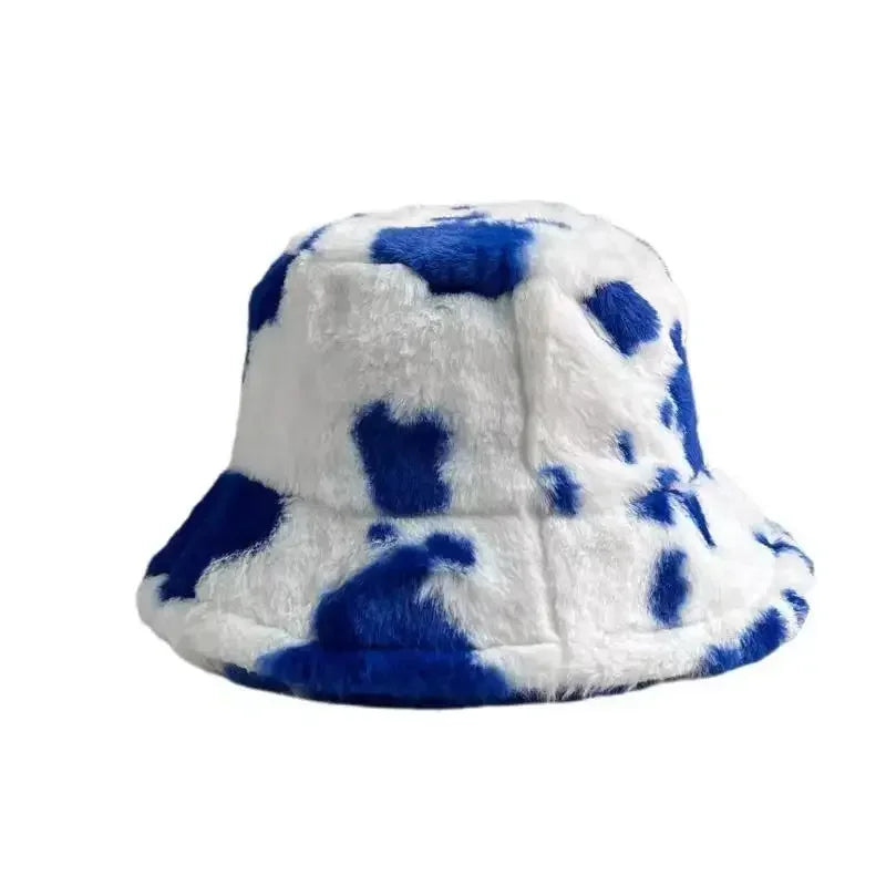 INS Autumn and Winter Leopard Print Pattern Fisherman Hat Women'S Fleece Thick Cow Print Pot Hat Fashion Versatile Bowler Caps