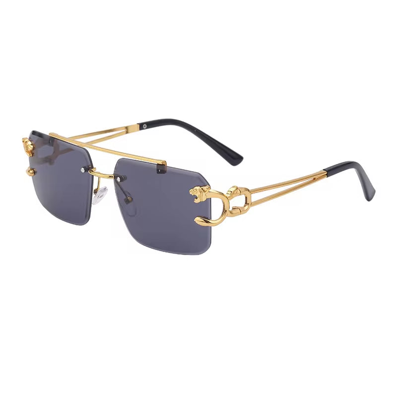 Fashion Metal Leopard Rimless Sunglasses Double Bridges Gradient Ocean Film Shades UV400