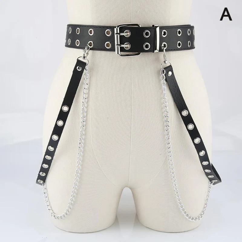 1Pcs Unisex Women Adjustable Chain Belt Punk Hip-Hop Belt with Chain Gothic Leather Waist Belt for Women Female Punk Belt