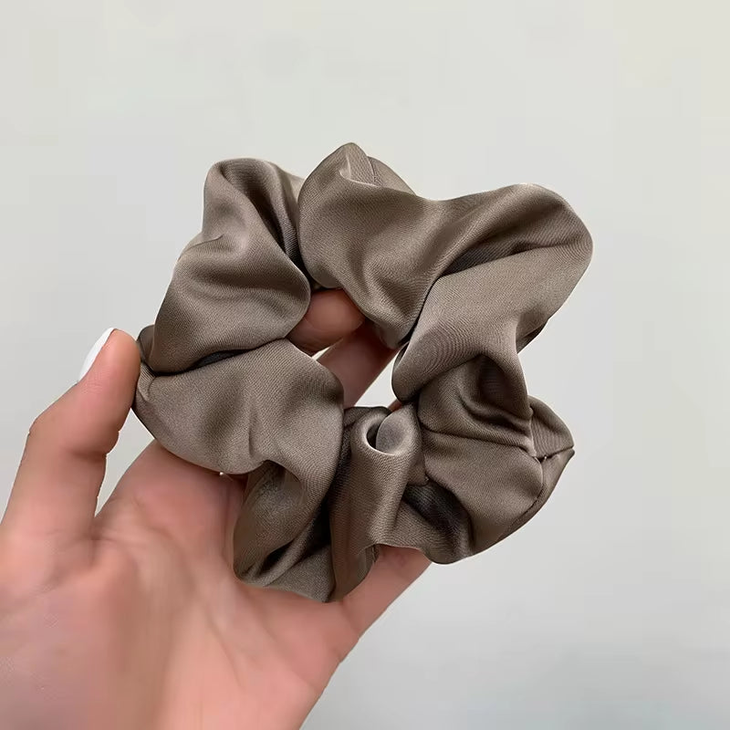 Newest Korean Woman Big Elegant Silk Elastics Hair Band Solid Color Scrunchies Hair Ties Ladies Ponytail Hold Hair Accessories