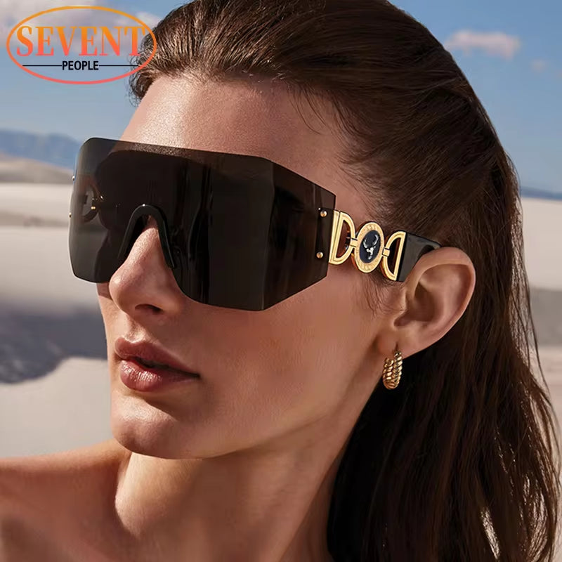 Oversized Shield Sunglasses Women 2023 Luxury Brand Designer Fashion Rimless Sun Glasses for Men New Trend Irregular Sunglass