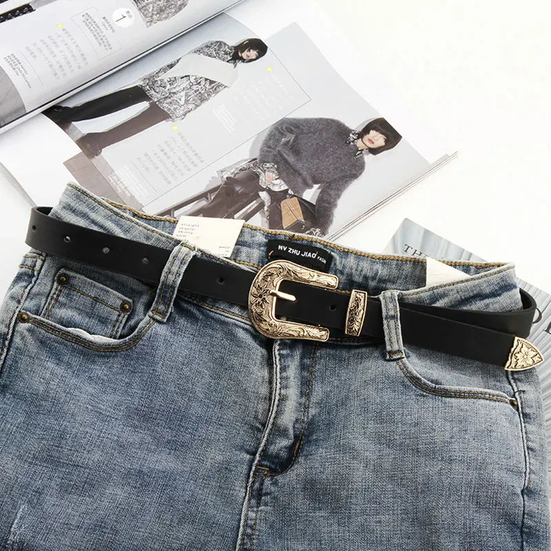 Vintage Gothic Belts for Women Waist Jeans Women'S Belt Carved Buckle Western Waistband Designer Strap Cintos Ceinture Femme