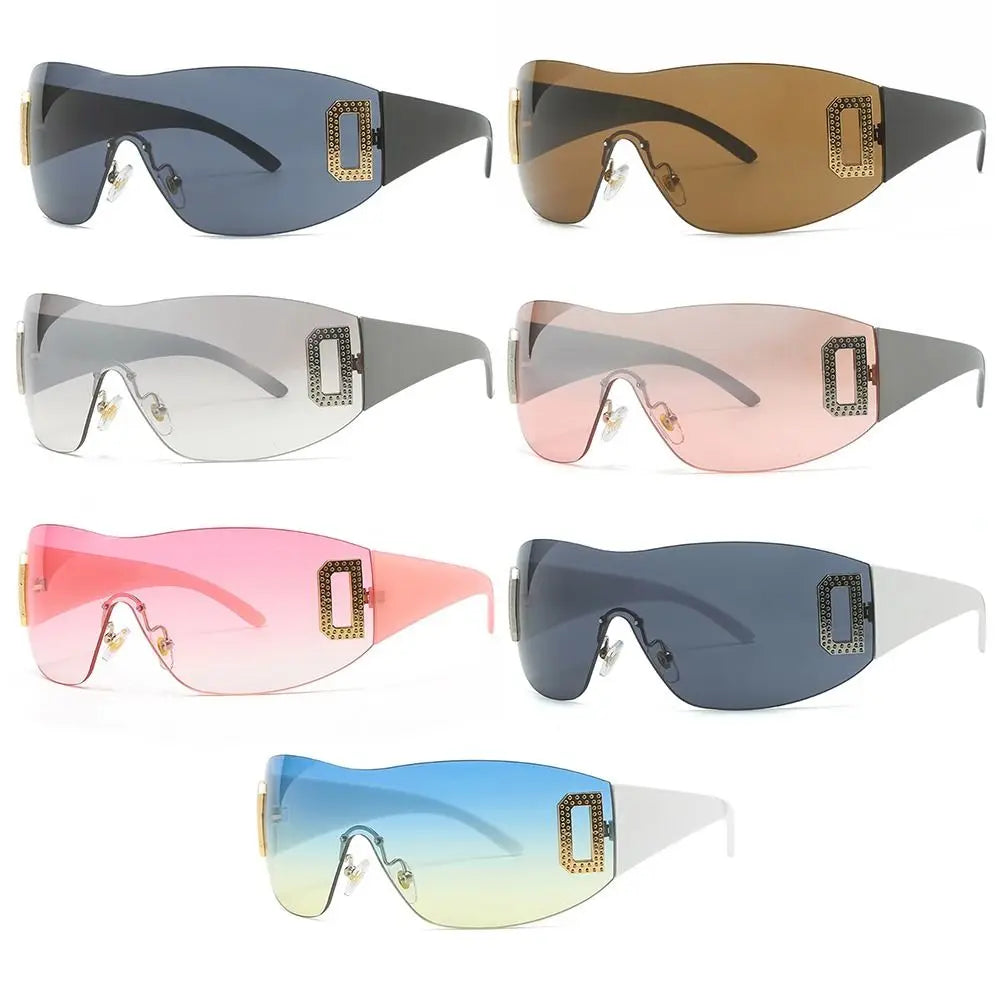 UV400 Sun Glasses Frameless Eyewear Jeweled Sport Sunglasses Punk Y2K Sunglasses for Women Wrap Around