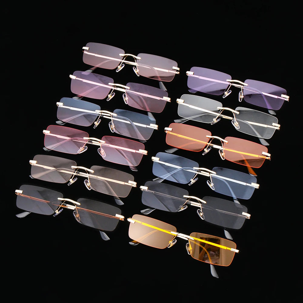 1Pc Women Vintage Sunglasses Luxury Design Rectangle Rimless Sun Glasses Retro UV400 Gradient Glasses Fashion Unisex Eyeglasses