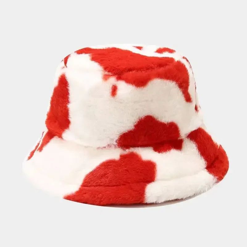 INS Autumn and Winter Leopard Print Pattern Fisherman Hat Women'S Fleece Thick Cow Print Pot Hat Fashion Versatile Bowler Caps