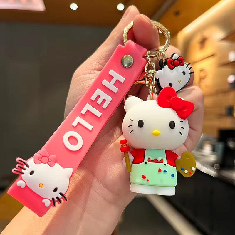 Anime Kawaii Sanrio Hello Kitty Keychain Pendant Holder Key Chain Car Keyring Mobile Phone Bag Hanging Jewelry Kids Gifts