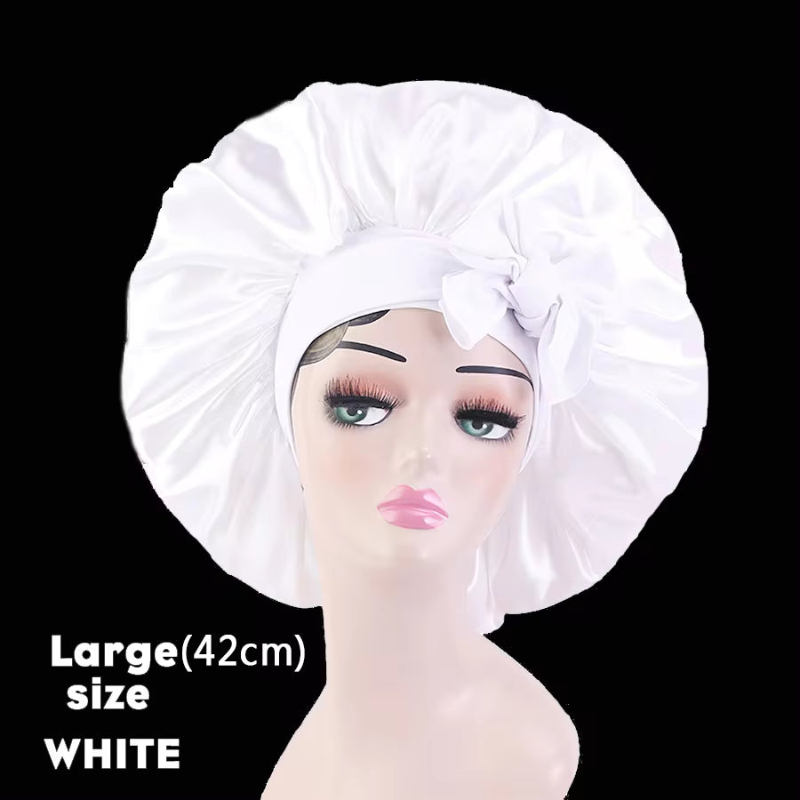 Custom Logo Women'S Satin Bonnet with Wide Stretch Ties Band Long Tail Bonnet Satin Cheveux Nuit Silk Sleeping Night Cap Bonnets