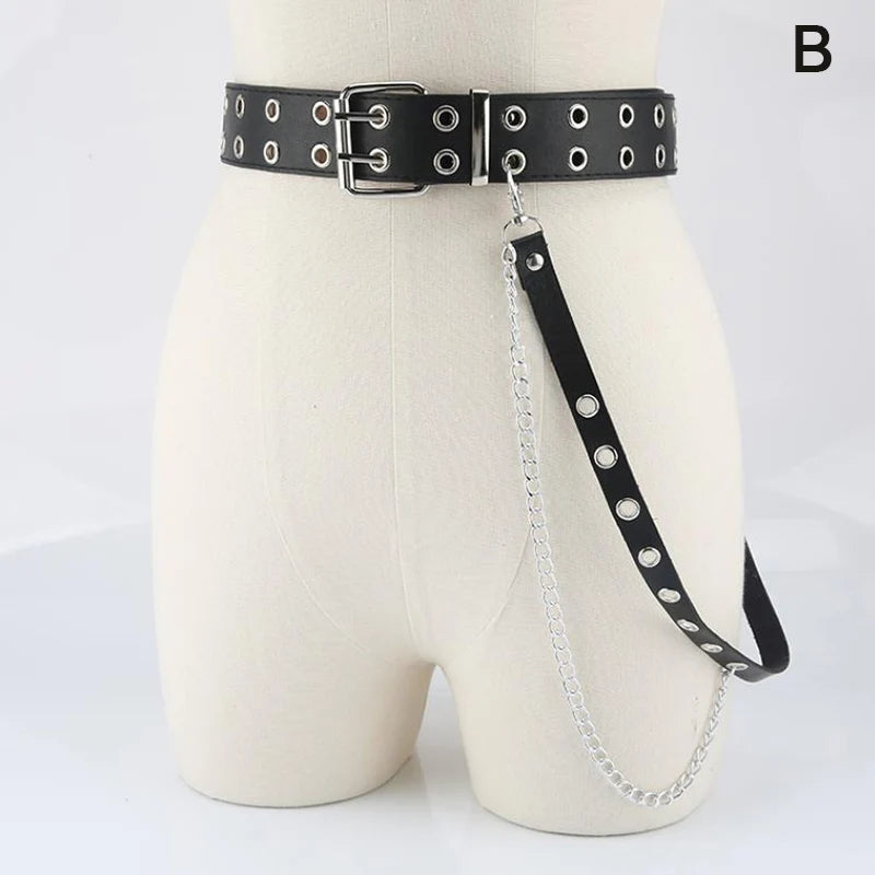 1Pcs Unisex Women Adjustable Chain Belt Punk Hip-Hop Belt with Chain Gothic Leather Waist Belt for Women Female Punk Belt