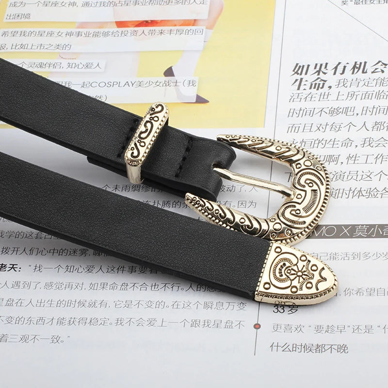 Vintage Gothic Belts for Women Waist Jeans Women'S Belt Carved Buckle Western Waistband Designer Strap Cintos Ceinture Femme