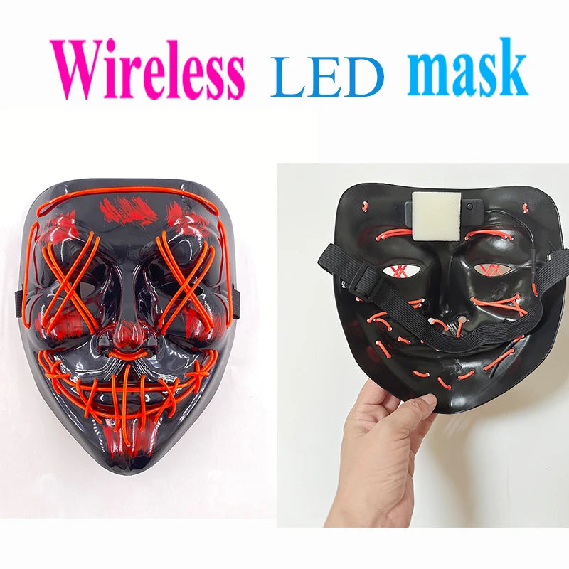 New Design Wireless Type Halloween LED Purge Mask Convenient Headwear Costume Mask Neon Light Flashing for Carnival Halloween