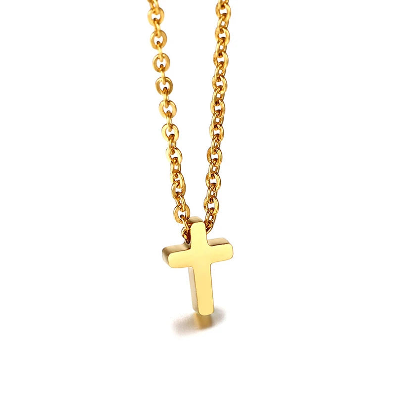 Tiny Sideway Cross Necklace Pendant Stainless Steel Dainty Minimalist Cross Choker Necklace Jewelry