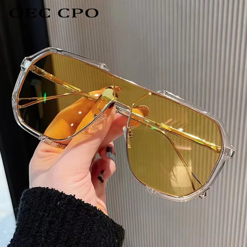 Oversized Sunglasses Women 2023 New Unique One Piece Fashion Sunglasses for Men UV400 Punk Glasses Trending Female Eyewear UV400