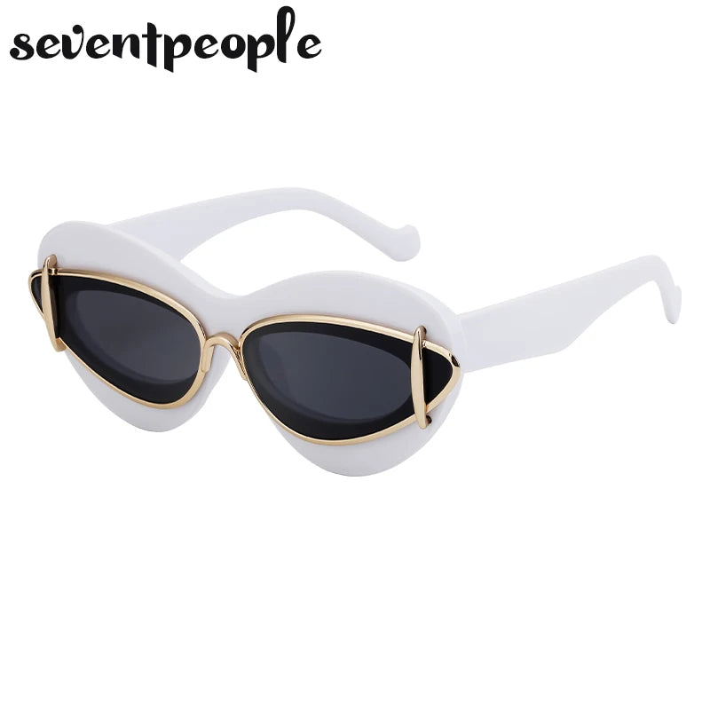 Double Frame Cat Eye Sunglasses Women 2024 Luxury Brand Designer New Fashion Cateye Sun Glasses for Men Trending Sunglass Unisex