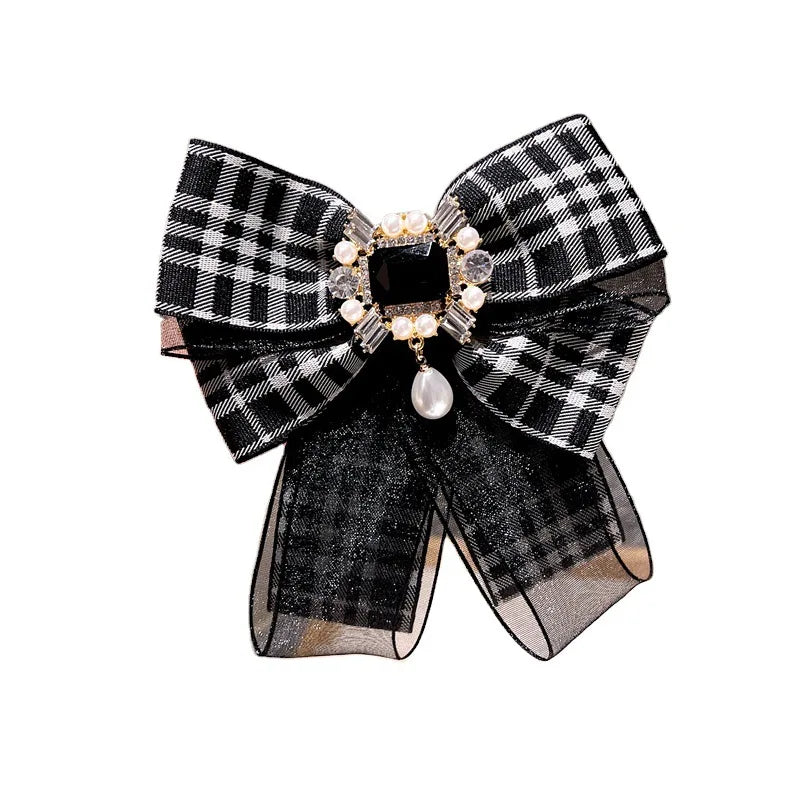 New Fabric Ribbon Bow Tie Brooch Rhinestone Crystal Bowkont Shirt Collar Pin Luxulry Jewelry for Women Clothing Accessories