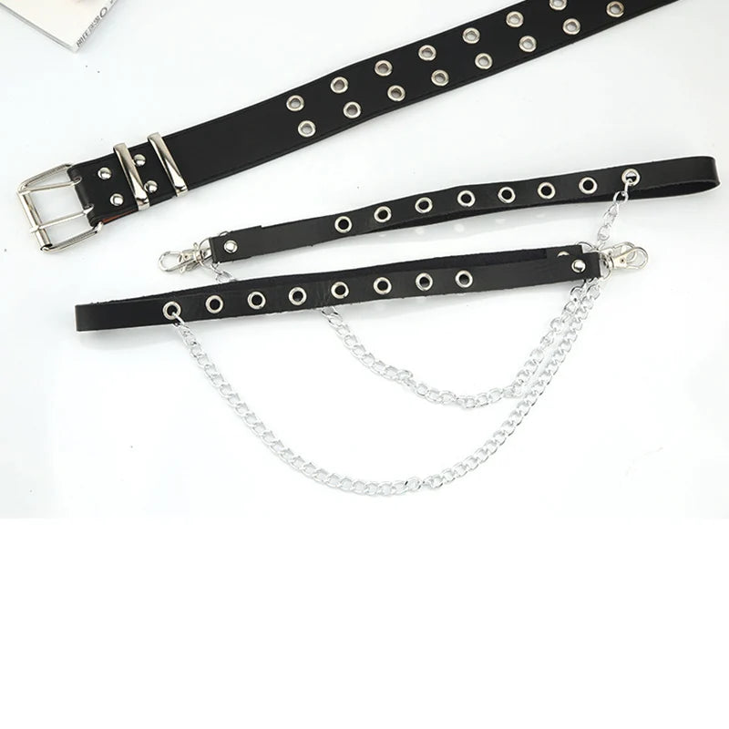 1Pcs Unisex Women Adjustable Chain Belt Punk Hip-Hop Belt with Chain Gothic Leather Waist Belt for Women Female Punk Belt