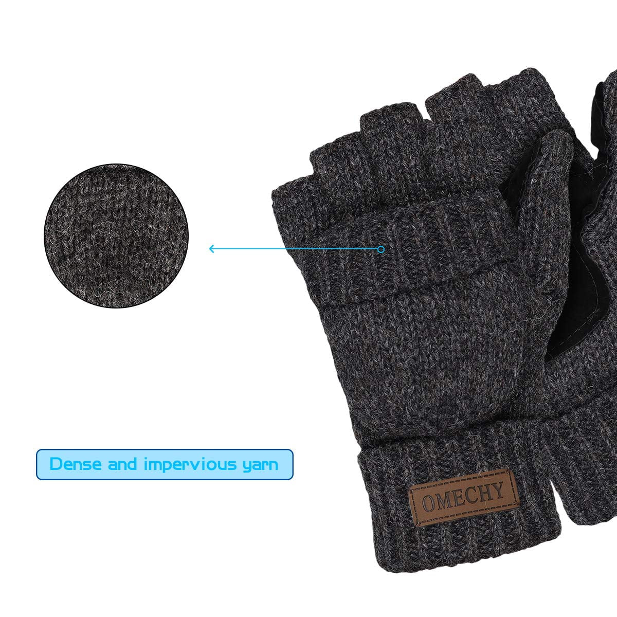 Mittens Winter Fingerless Gloves Warm Wool Knitted Gloves Convertible Gloves for Men and Women