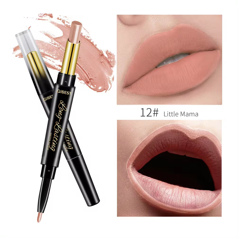 2 in 1 Matte Lipstick Lip Liner Nude Lipliner Makeup Waterproof Lipstick Pen Long Lasting Lip Pencil Makeup Lips Cosmetic