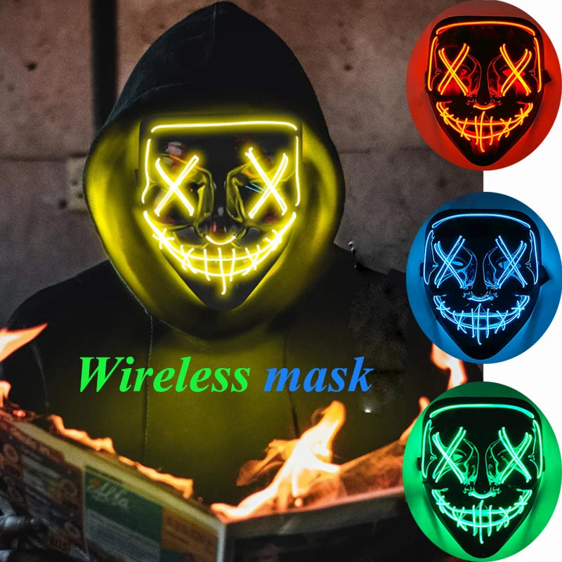 New Design Wireless Type Halloween LED Purge Mask Convenient Headwear Costume Mask Neon Light Flashing for Carnival Halloween