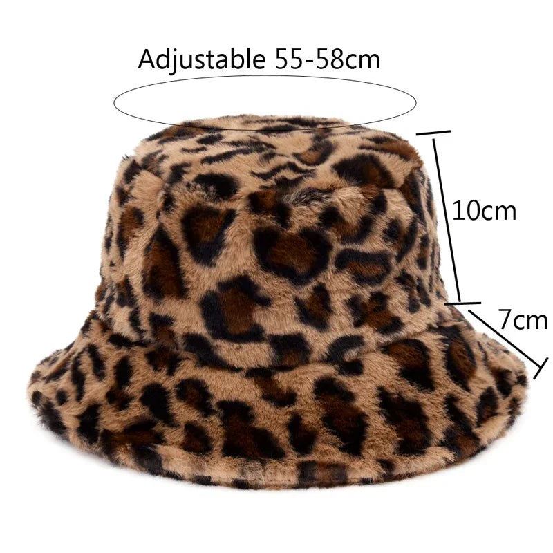 INS Autumn and Winter Leopard Print Pattern Fisherman Hat Women'S Fleece Thick Cow Print Pot Hat Fashion Versatile Bowler Caps