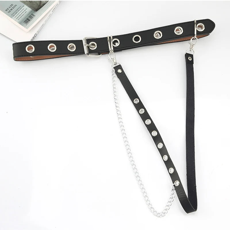 1Pcs Unisex Women Adjustable Chain Belt Punk Hip-Hop Belt with Chain Gothic Leather Waist Belt for Women Female Punk Belt