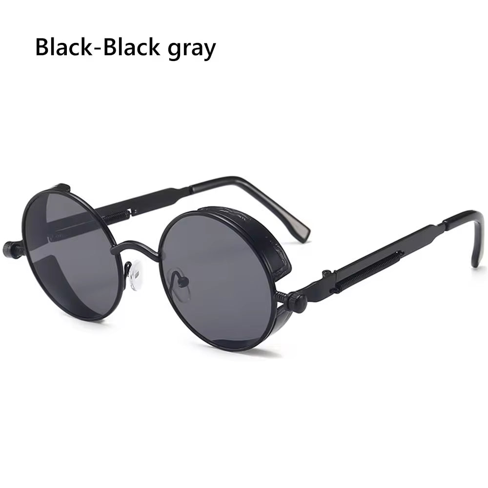 Gothic Style Steampunk Sunglasses Double Spring Temples round Sunglasses UV400 Protection Men'S Eyewear Trendy Punk Sun Glasses