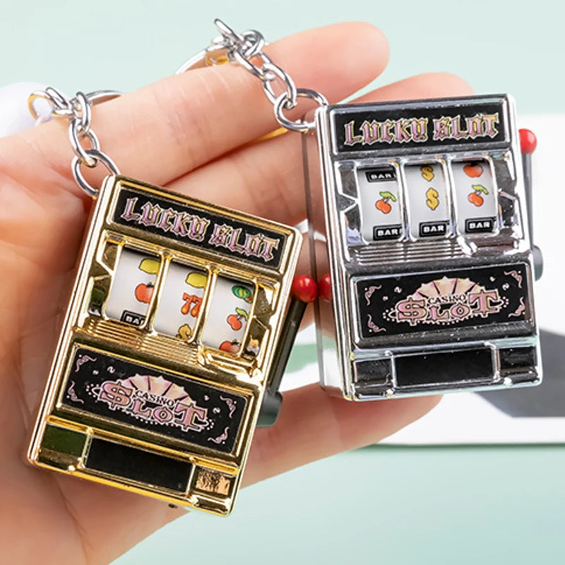 Mini Slot Machine Toy Keychain Creatives Interesting Car Keyring Game Keychain Lucky Jackpot Stress Reliever for Kids Adult Gift