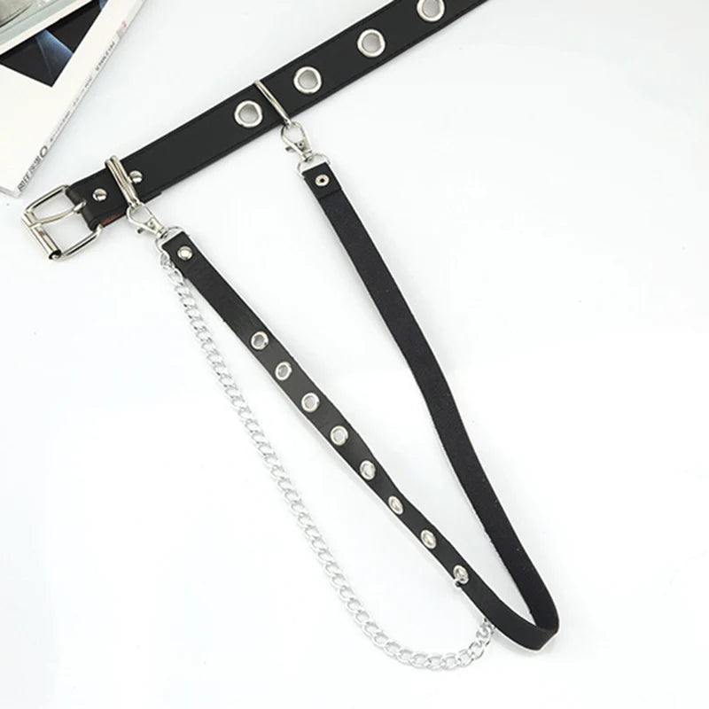 1Pcs Unisex Women Adjustable Chain Belt Punk Hip-Hop Belt with Chain Gothic Leather Waist Belt for Women Female Punk Belt